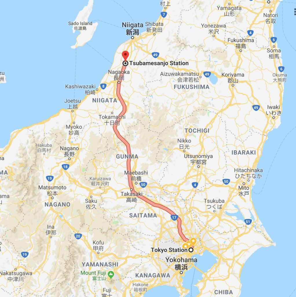 map from tokyo to tsubamesanjo